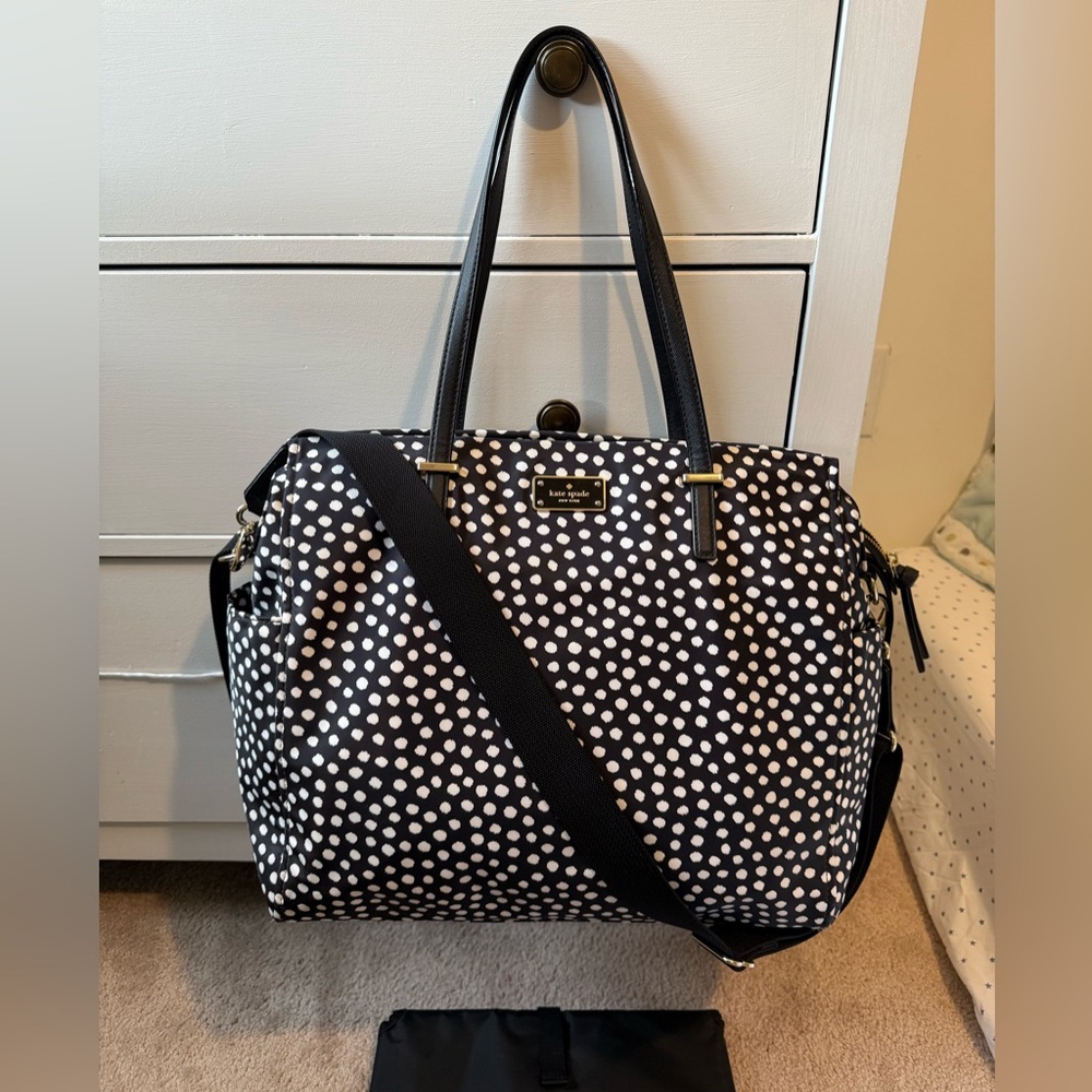 Kate Spade Diaper Bag Black and White Polka Dot with Diaper Pad